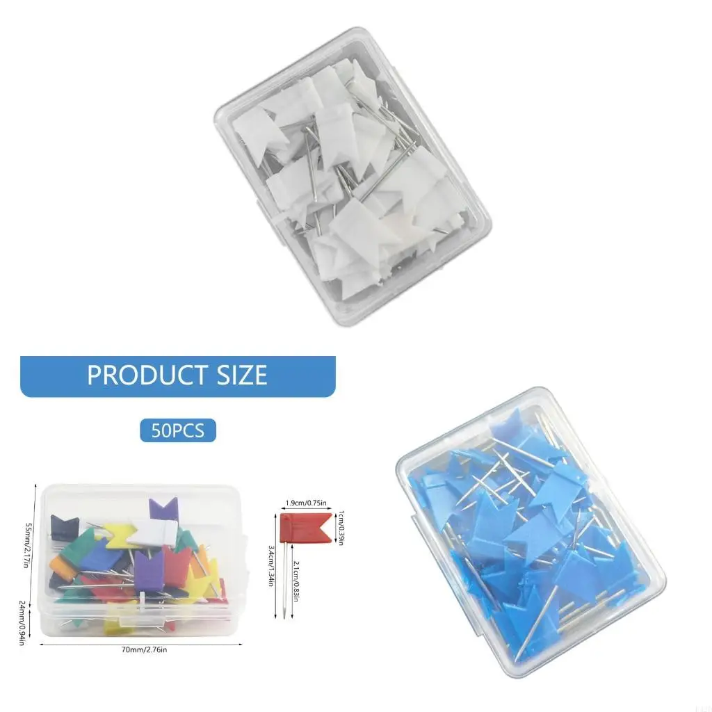 

F42D 50pcs Flag Pins Push Pins Thumb Tacks Decorative Pushpins Poster Pins Colorful Notice Board Pins for Map