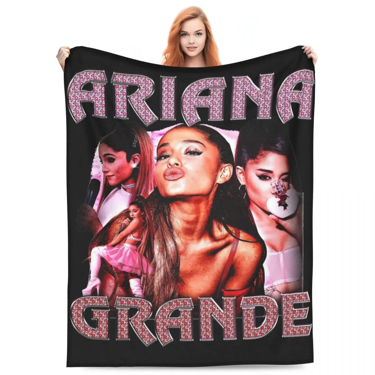 Retro Ariana Grande Singer Bootleg Blanket Coral Fleece Plush Sofa 2024 Tour Eternal sunshine Throw Blanket Cozy Ultra-Soft