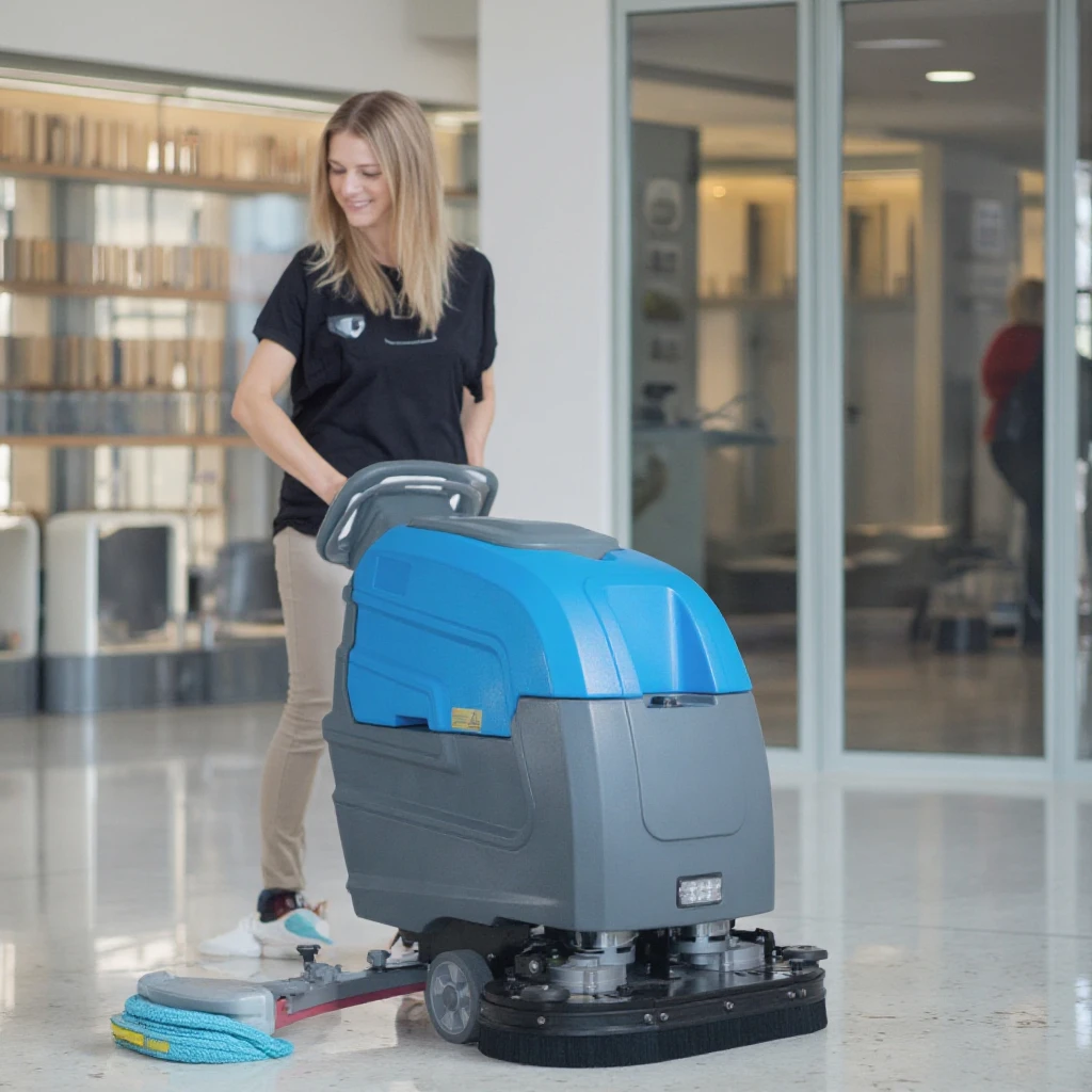 

X75 Professional Dual-Brush Ceramic Electric Floor Scrubber Machine New Commercial Walk Scrubber for Home Use Plastic Material