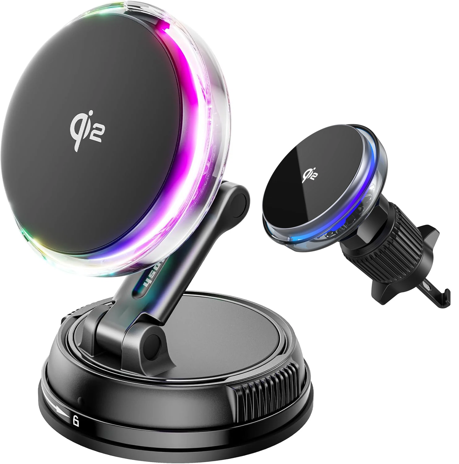 Qi2 15W Car Mount Charger with Cooling Fan Suction Wireless Magnetic Mount on Vent/Dash/Windshield for iPhone 17 16 15 14 13 12