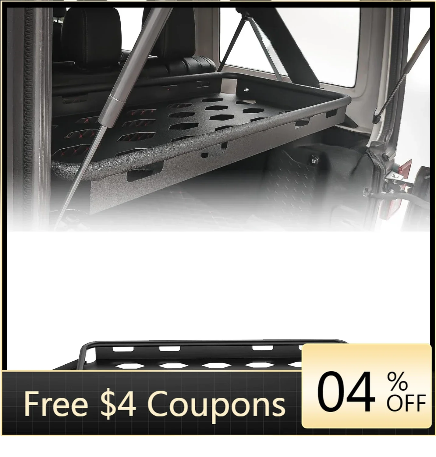 

BR BR Cargo Storage Rear Interior Basket Fit 2007-2024 Jeep Wrangler JK JL 4-Door Trunk Luggage Rack Cargo Carrier Shelf up to