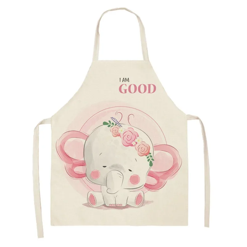 Cartoon Animal Baby Elephant and Flower Print Kitchen Apron Kitchen Cooking Cleaning Anti-fouling Accessories Children's Apron