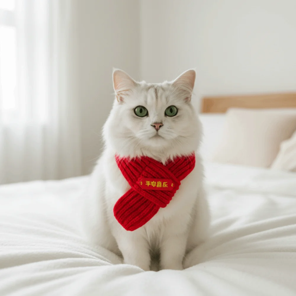 

Festive Warm Cat Knitted Scarf Red Color Cute New Year Dog Scarf Blessing Pet Dress Up Costume Taking Photos