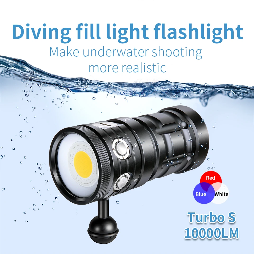 Dive Light,LetonPower TS S 10000Lumens 100m Underwater Video Light,Diving Flashlight,Waterproof Flashlight with Type-C Charging for Professional Under Water Sports