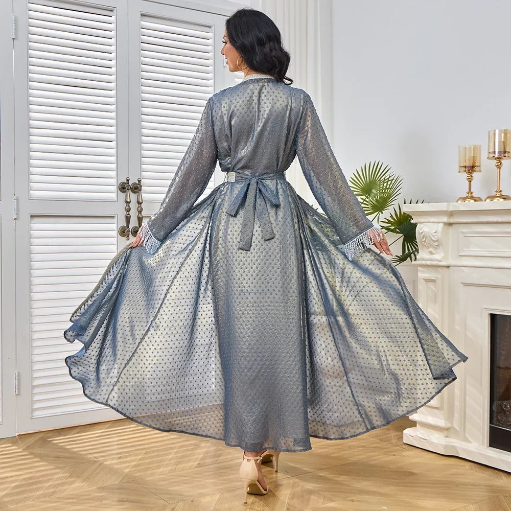 New Middle Eastern Style Evening Dress for Travel, Gatherings and Parties - Muslim Women's Dress with Floral Neckline Decoration