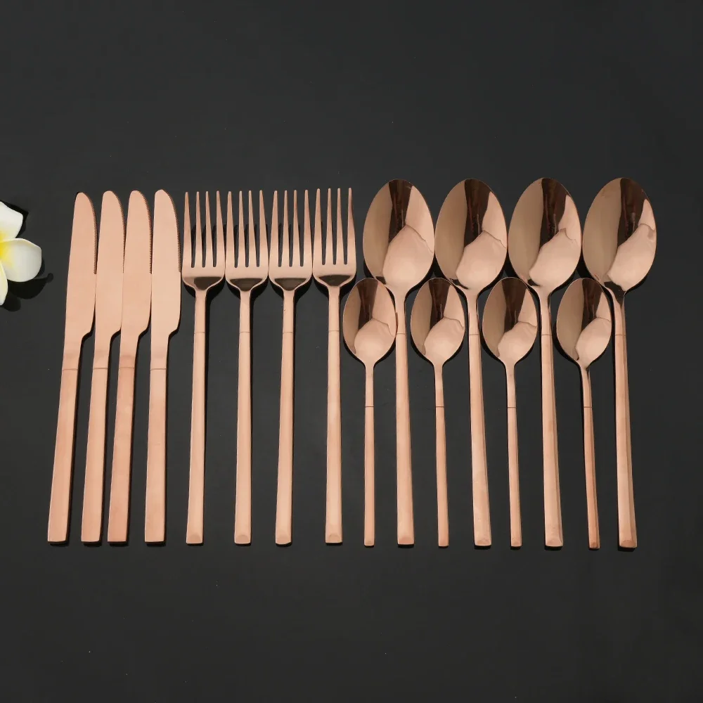 16Pcs Rose Gold Geschirr Set Messer Gabel Kaffee Tee Löffel Besteck Set Edelstahl Geschirr Westlichen Hause Küche Besteck