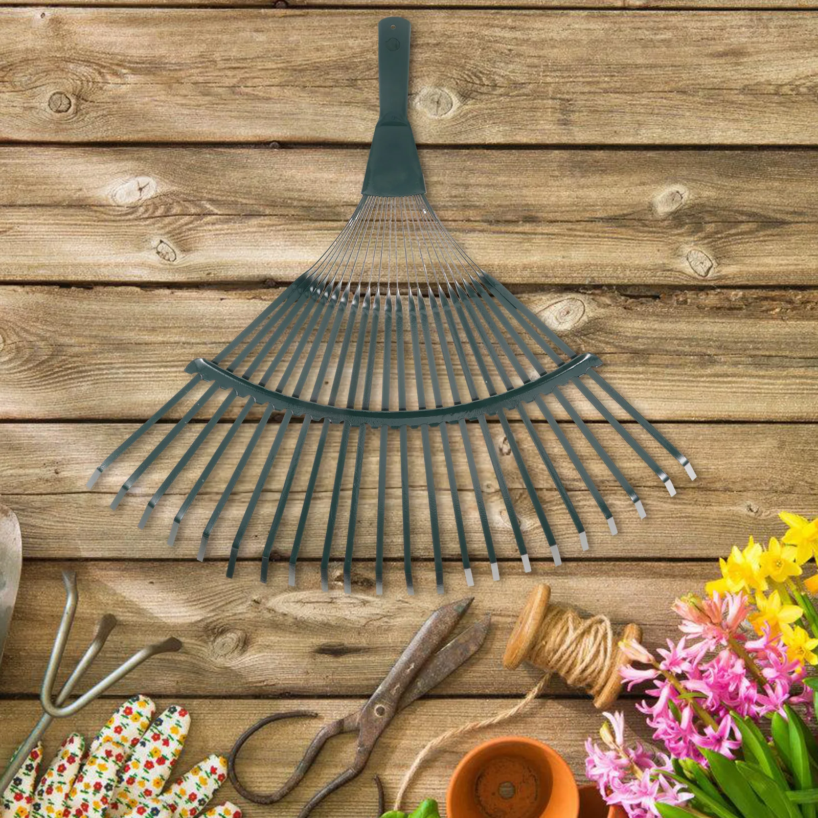 

Steel Wire Grass Heavy Duty Garden For Planting Soil Loosening Weeding Leaf Cleanup Tool Portable Handle Rake For