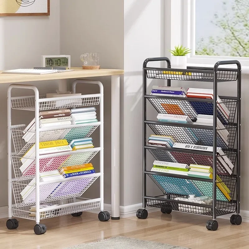 Easy-Move Bookshelf with Wheels Floor-to-Ceiling Trolley Shelf Simple Finishing Frame for Convenient Use