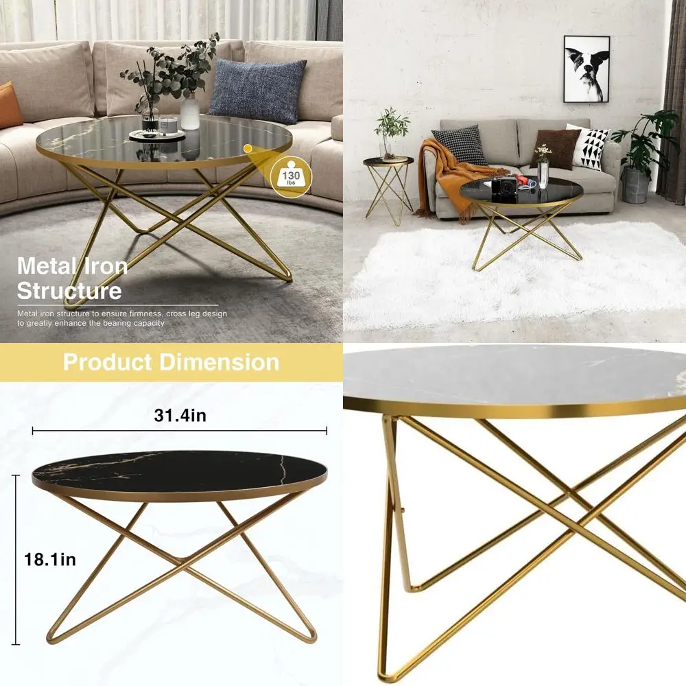 

Black Marble-Look Round Coffee Table