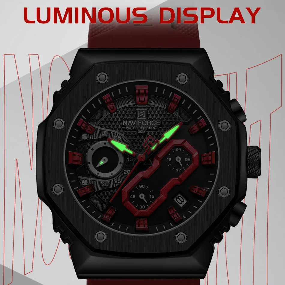 NAVIFORCE Men's Watch Fashion Sport Waterproof Couple Lovers Quartz Wristwatches Luminous Silicone Strap Clock Relogio Masculino