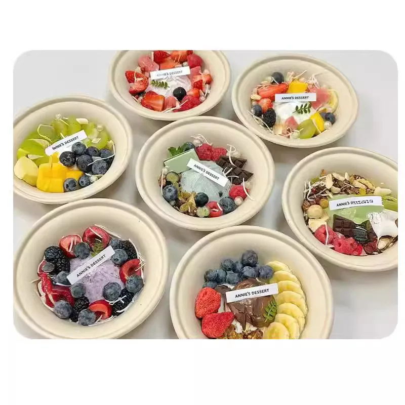 Customized. Disposable Paper Pulp Bowl Internet Celebrity Cold Extraction Yogurt Bowl Disposable Frosted Blossom Fruit Fishing P