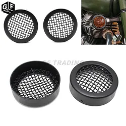 2pcs Motorcycle Black Turn Signal Light Protector Flashing Indicator Grill Black Trim Cover For Royal Enfield Classic 500 Serise