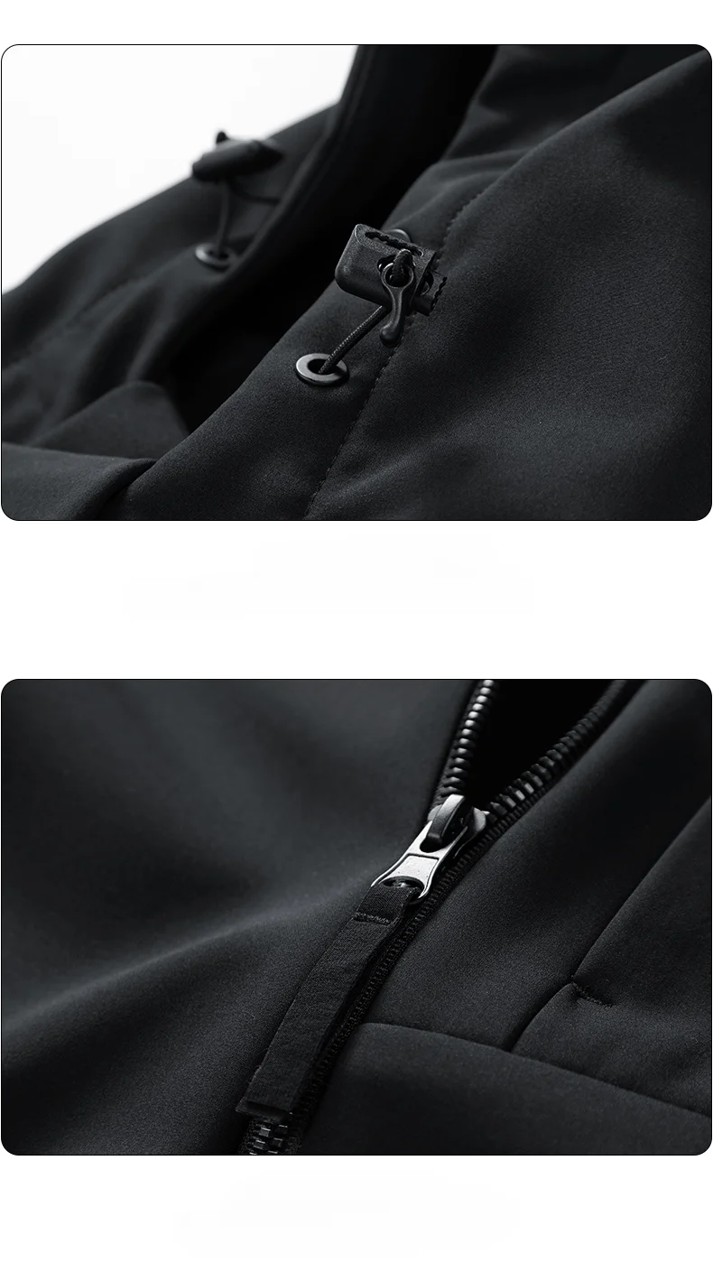 Autumn Men's Jacket New Solid Color Chest Zipper Pocket Design Outdoor Travel Hooded Waterproof Soft Shell Coat Men's Large Coat