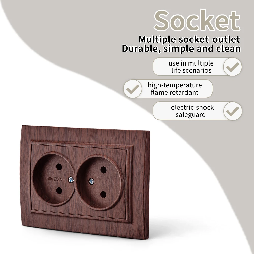 Wood Power Sockets Not Ground Wall Embedded Flame Retardant AC Electrical Outlets EU Standard Plugs Socket 250V Classic Socket