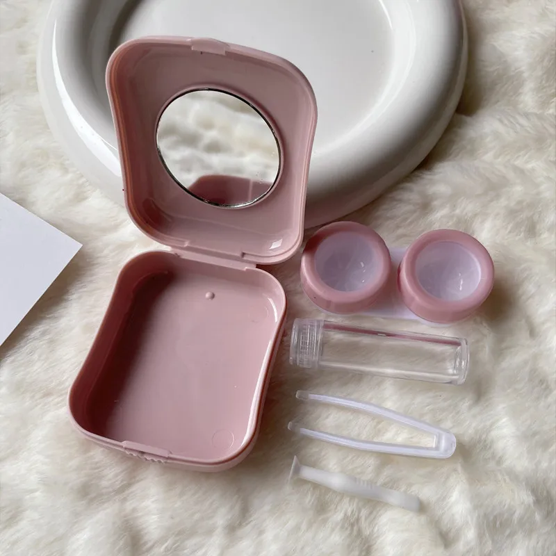 Fashion Cute Pink Little Bear Rabbit Duck Portable Contact Lens Case for Women Travel Holder with Mirror Contact Lenses Box