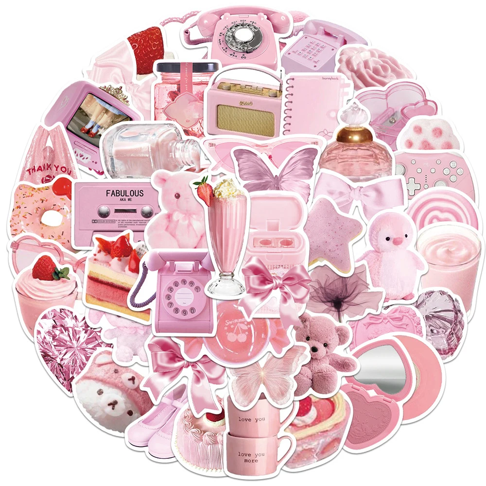 10/30/50pcs Cute Pink Kids Sticker Aesthetic Toys INS Style Kawaii Bear Decals For Girls DIY Stationery Phone Laptop Luggage Car