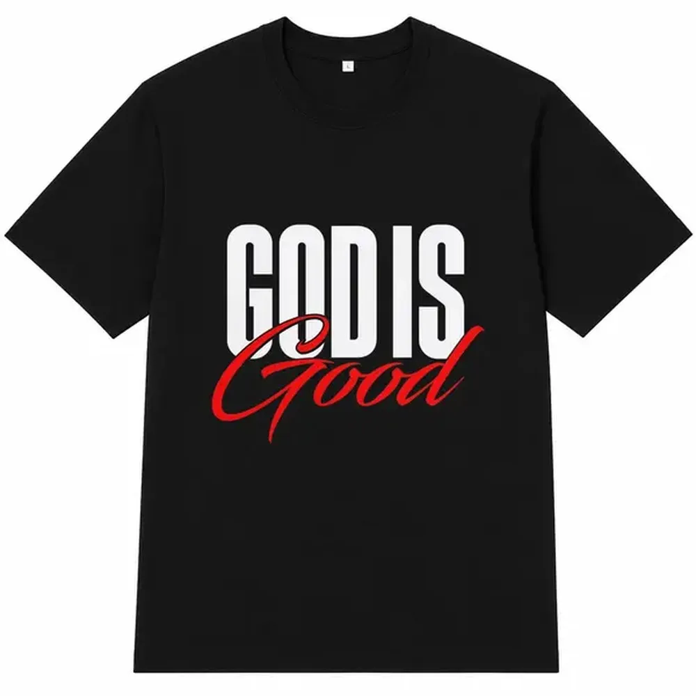 God Is Good Christian Faith Graphic T-shirt, Inspirational Letter Print Shirt, Black Shirt Tee Top for Men Women Unisex, Harajuku Streetwear, Oversized Casual Sweet Wear Outfit, Religious Gift