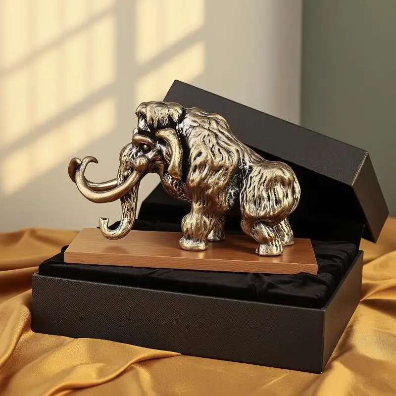 Alloy Mammoth Statue With Textured Antique Finish For Home Office Tabletop Bookshelf Decor