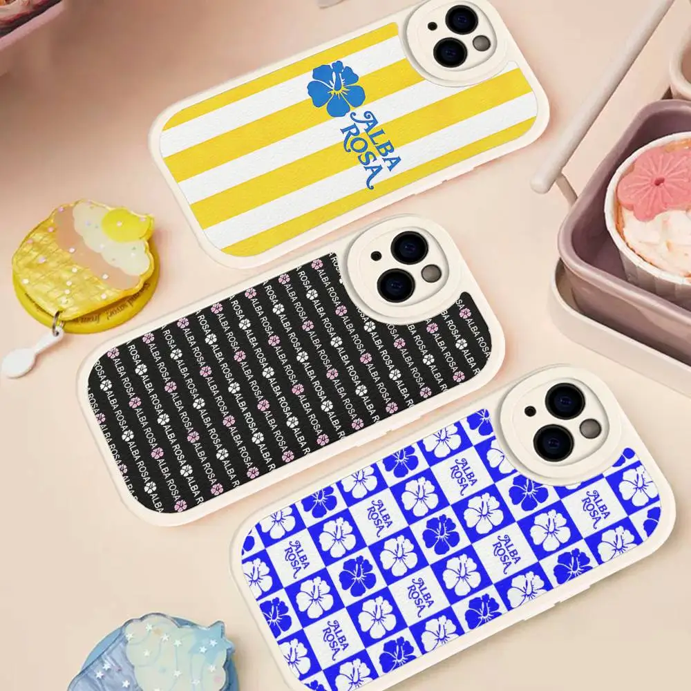 

Fashion A-ALBA R-ROSA Phone Case For IPhone 16 15 14 13 12 11 Pro Max Plus Soft Leather Cover