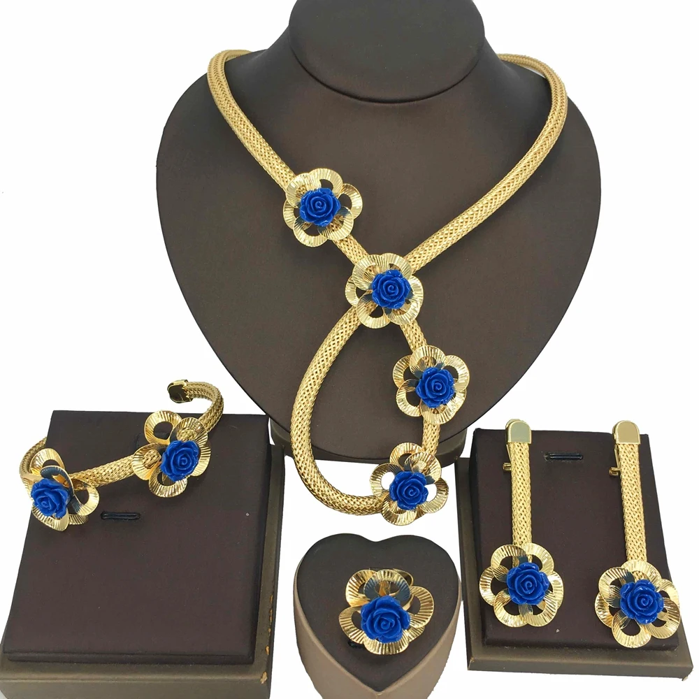 

Yuminglai Bridal Jewelry Sets for Women African Luxury Wedding Necklace Bracelet Dubai Gold 24k Plated Jewelry Set FHK15617