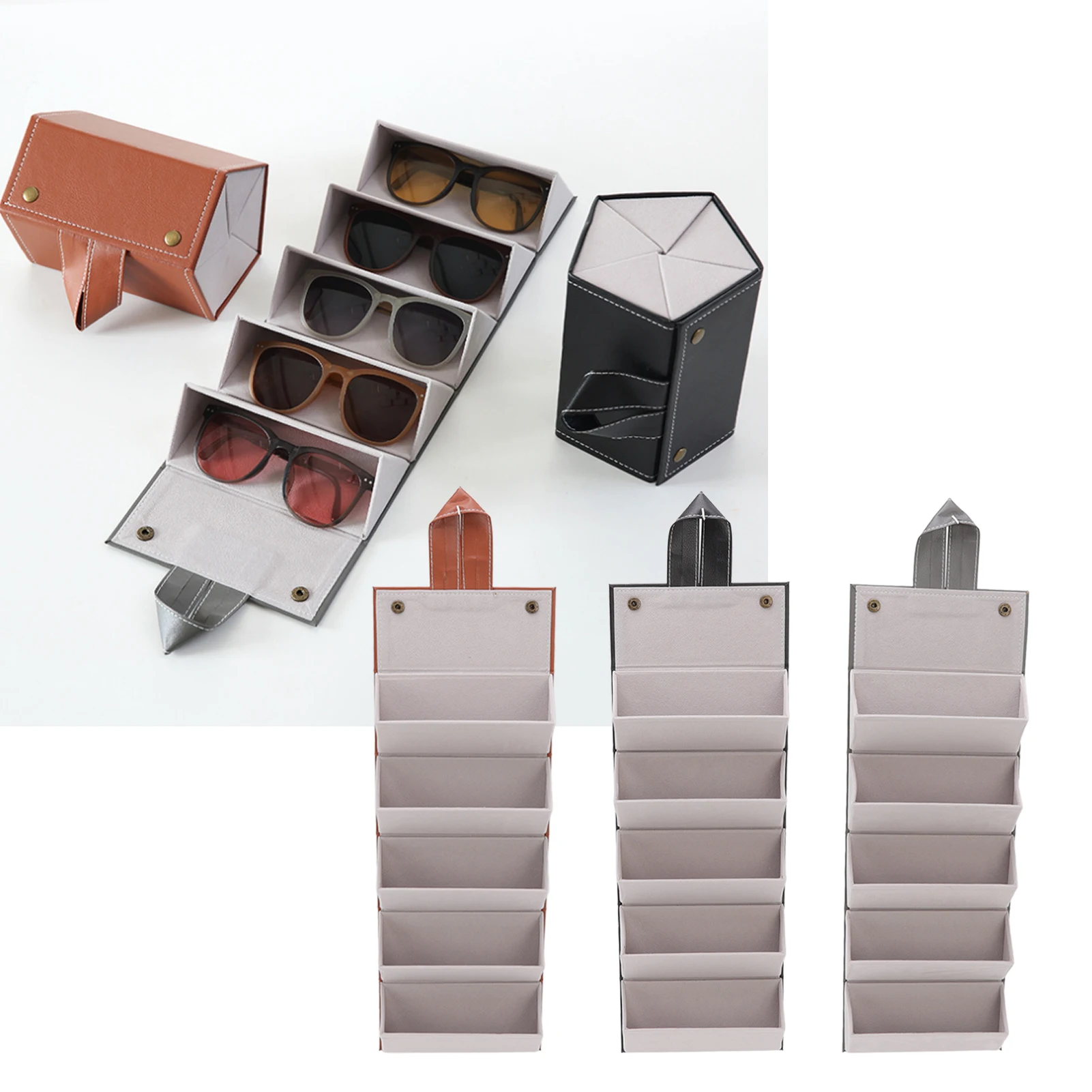 Sunglasses  Case PU Leather Multifunctional Easy Hanging Multiple Slots Travel Glasses Case Storage for Jewelry