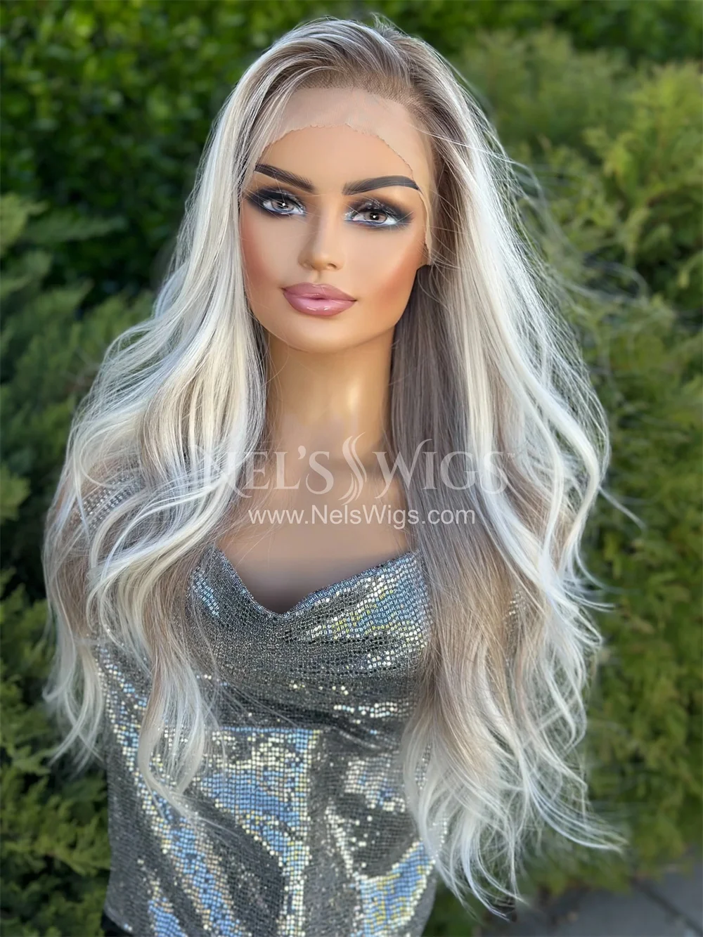 Ash Platinum Blonde Highlights Synthetic Wigs 13x4 Lace Front Wigs Luxury Long Wavy Daily Party Wigs For Women Natural Hairline