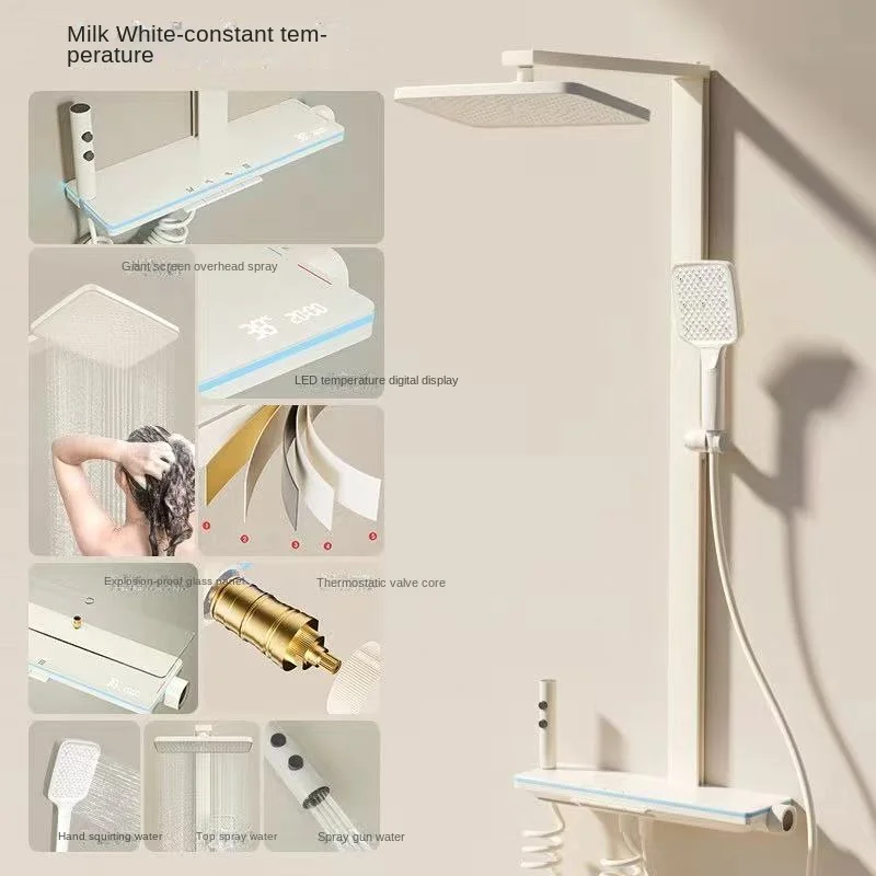 

Intelligent Digital Display Constant Temperature Shower Head Set Piano Button Air Pressure Nozzle Made Precision Copper Material