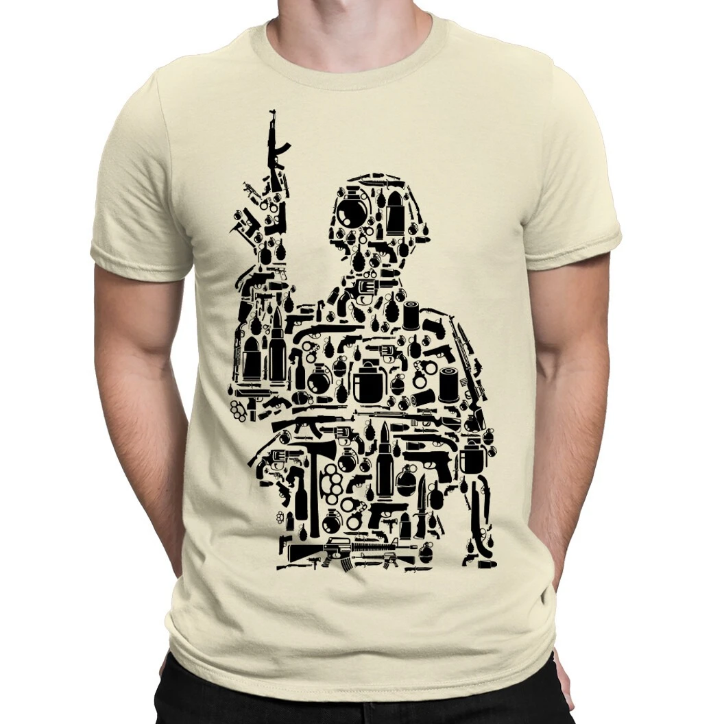 Soldier Army Gun Grenade pattern design-100% cotton summer O-neck short sleeve casual printed T-shirt.