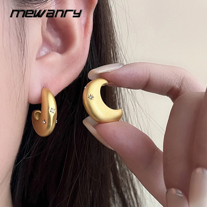 Mewanry Zircon Scrub C-shaped Stud Earrings For Women Girls Fashion Creative Elegant Temperament Gentle Anniversary Jewelry Gift
