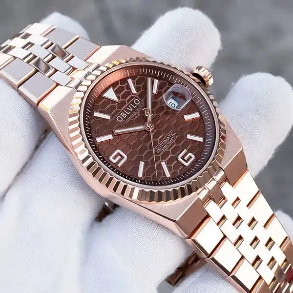 

OBLVLO Men Automatic Watch 40mm Luxury Mechanical Wristwatch 50m Waterproof Sapphire Mirror Luminous Miyota 8215