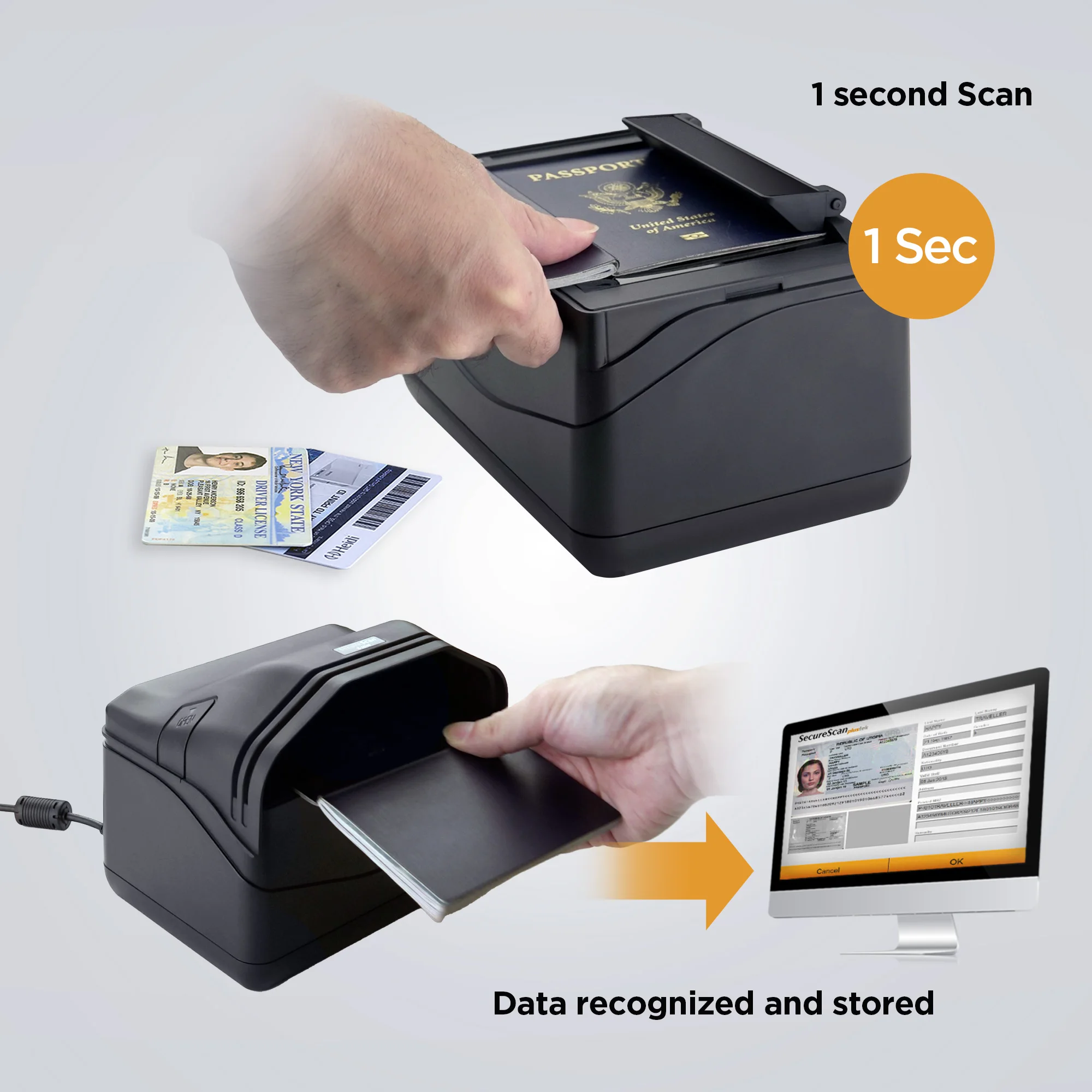 Imagem -06 - Plustek Securescan X-mini Passport Scanner id Drivers Leitor de Licença-lido Compatível Icao Doc 9303 Padrão com Reconhecimento