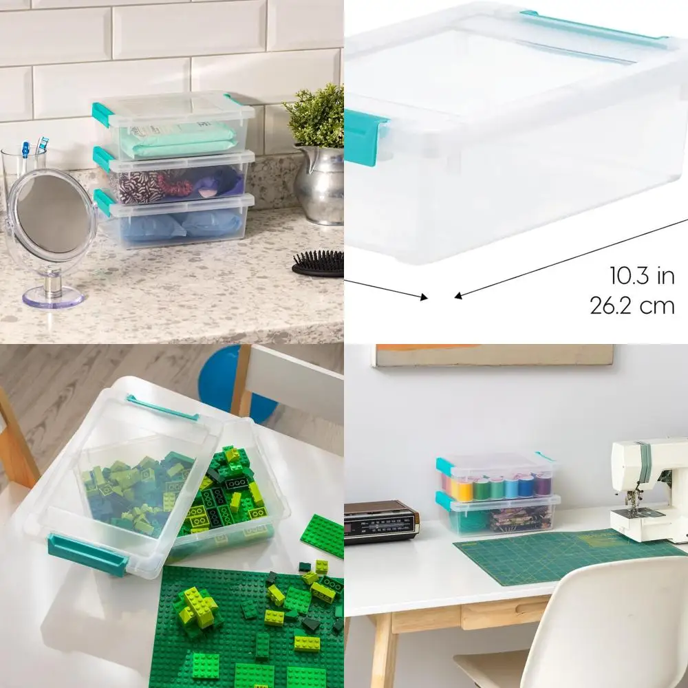

6-Pack Clear Small Plastic Storage Bins with Lids for Craft, Home, and Office, Stackable Clip Boxes for Organizing and Art Suppl
