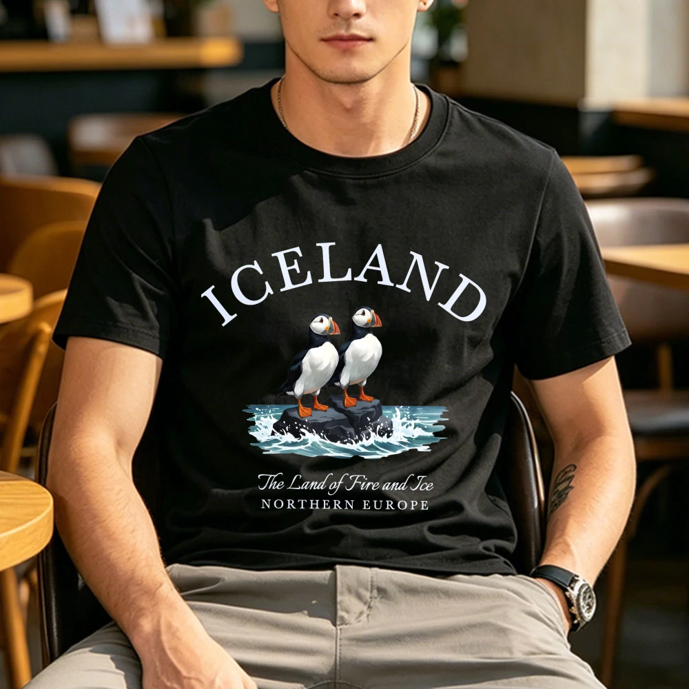 Iceland T-shirt Atlantic Puffin Bird Tee Land of Fire and Ice Shirt Northern Europe Travel Souvenir Nature Lover Gift Cotton Tee