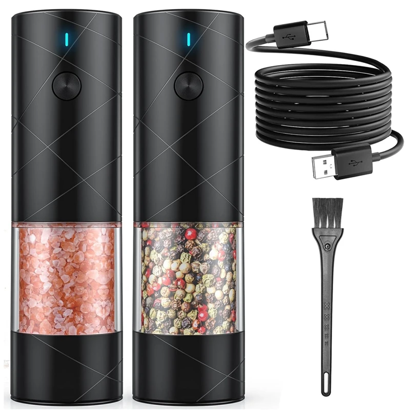 

Electric Salt And Pepper Grinder Set USB Rechargeable With Warm LED Light Adjustable Coarseness Salt Pepper Mill Grinder