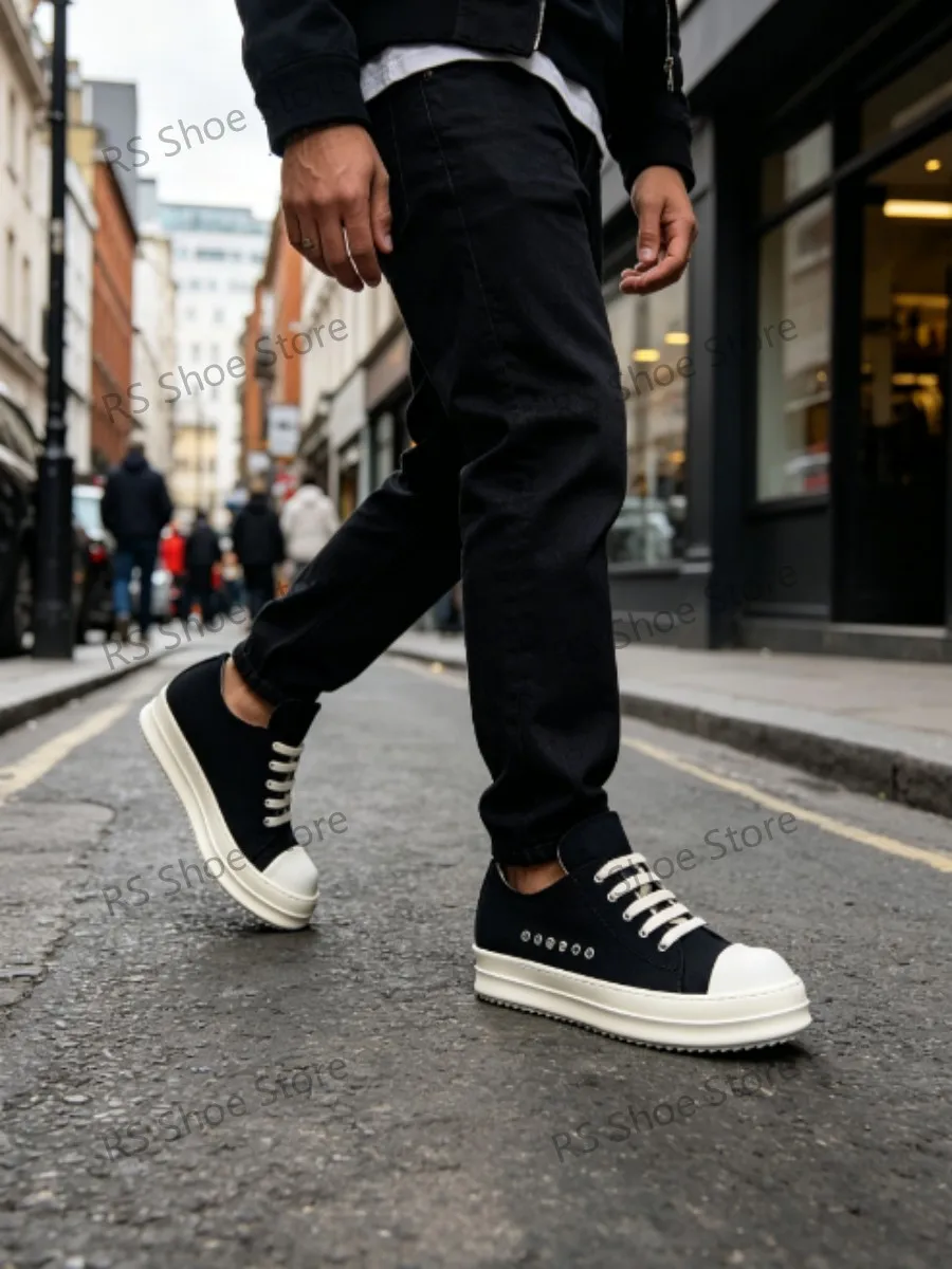 

26ss New Ro Casual Shoes Men Black Canvas Low Top Shoe Summer Thick Sole Streetwear Cowhide Luxury Breathable Women Sneakers