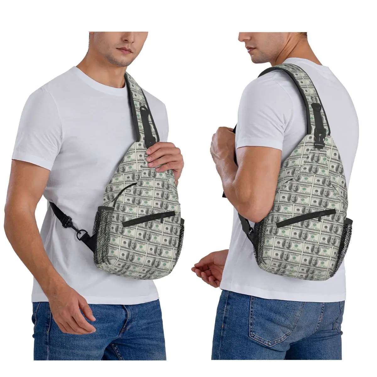 Dollar Chest Bag Men Sling Crossbody Backpack Chest Bag Travel Hiking Daypack Shoulder Bag
