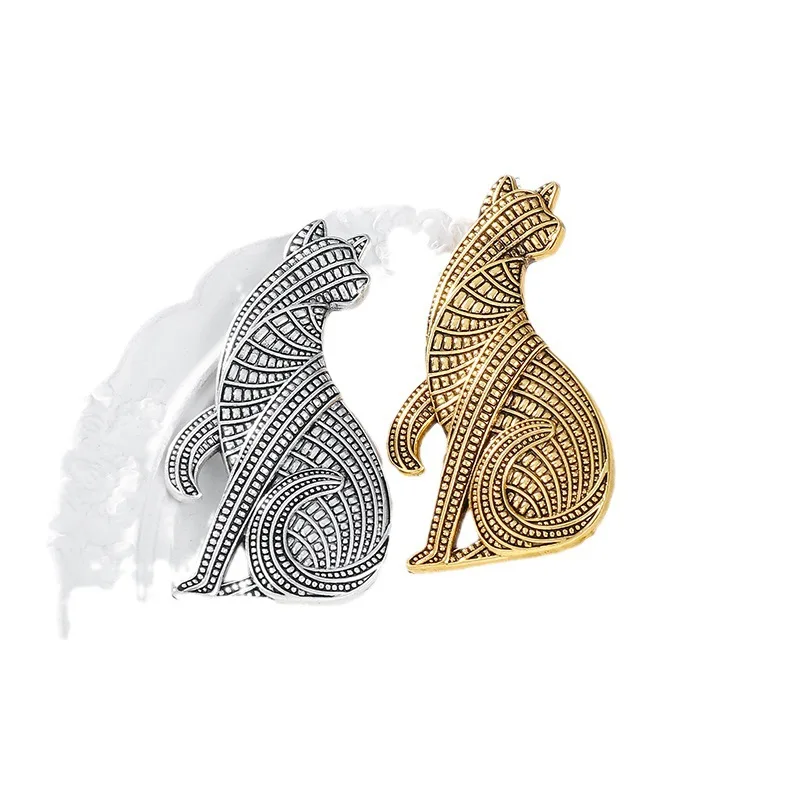 Vintage broszki z kotem dla kobiet unisex 2-kolorowy metalowy styl narodowy tygrys kot zwierzęta domowe impreza na co dzień broszka przypinka biżuteria prezent — zdjęcie 4