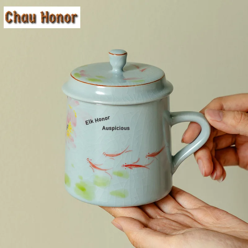 310ml Hand-painting Anipet Koi Ru Kiln Coffee Mug Retro Milk Cup Afternoon Tea Mug Personal Office Water Cup Drinkware Gifts