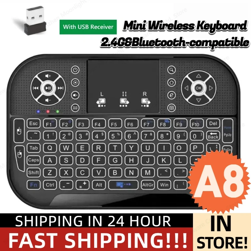 A8 Mini Bluetooth Wireless Keyboard With Touchpad 2.4GHz Rechargeable Mouse Remote Control For Windows Android TV Box Smart TV