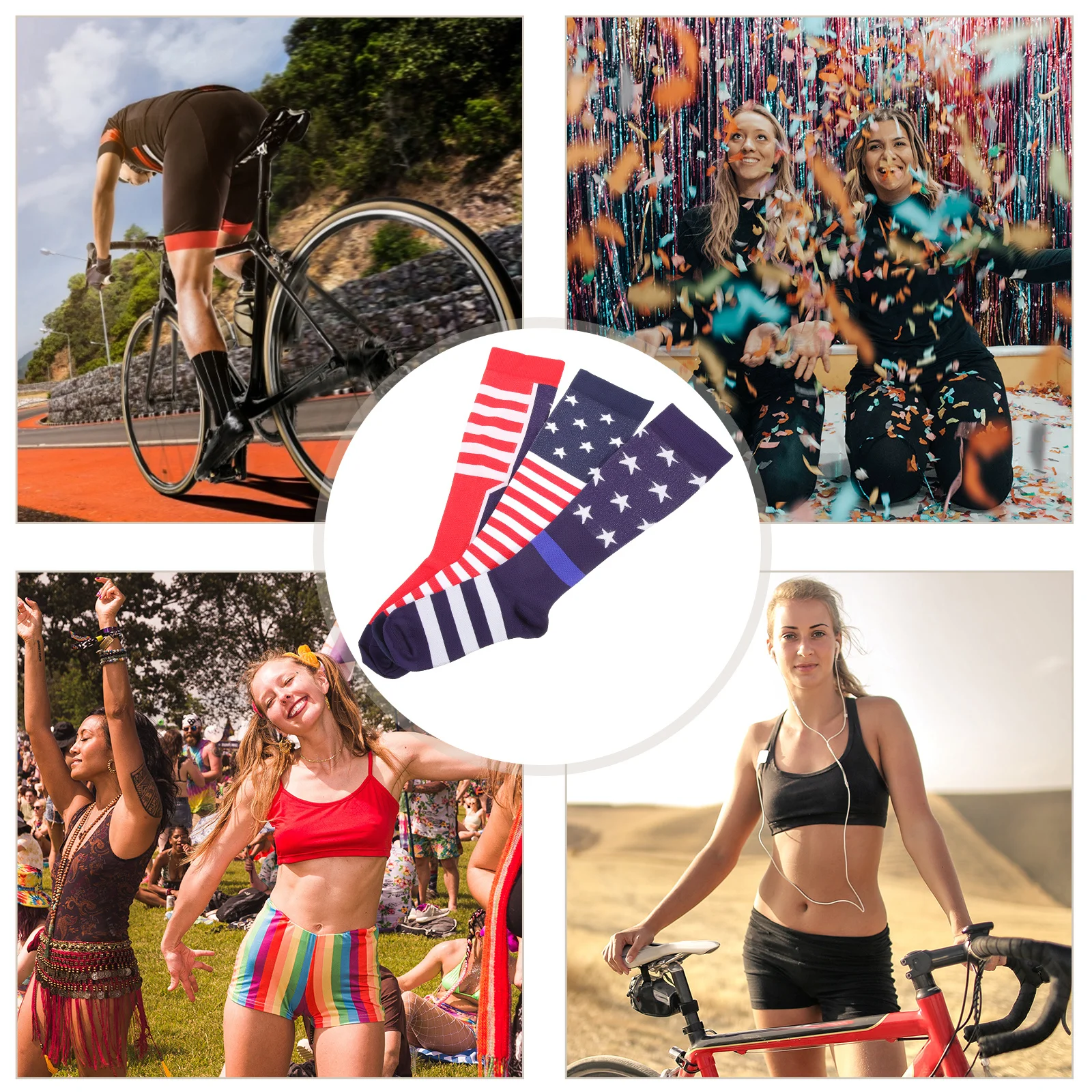 

3Pairs American Flag Socks Knee High Elastic Sports Socks for Men Women Warm Breathable Nylon American Flag Stockings