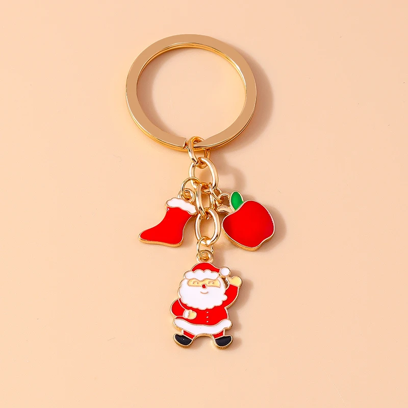 Cute Enamel Christmas Keychain Snowman Santa Claus Key Ring Pendants for Key Holder Women Girls Handbag Decor Jewelry Gifts