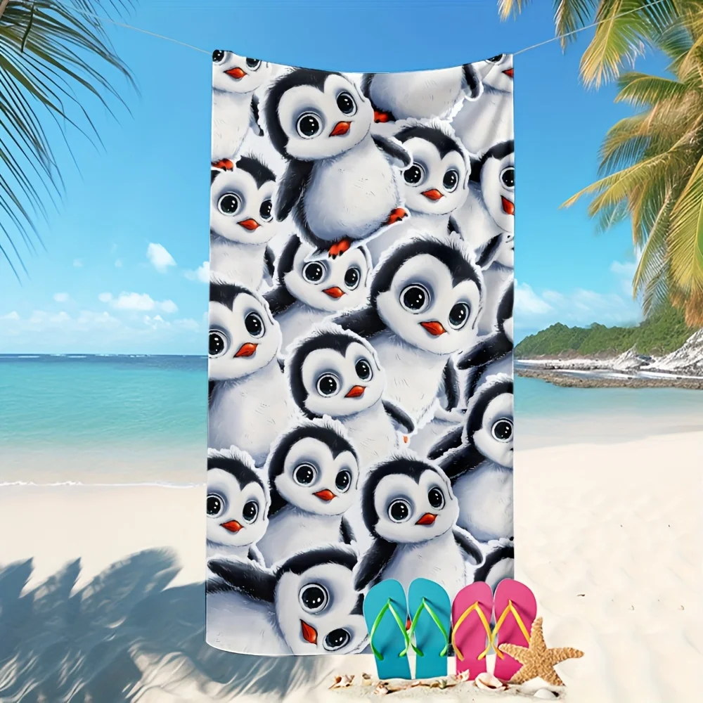 1PC Cartoon Penguin Quick Dry Microfiber Beach Towel Oversized Sand Free Lightweight For Swimming Camping Women