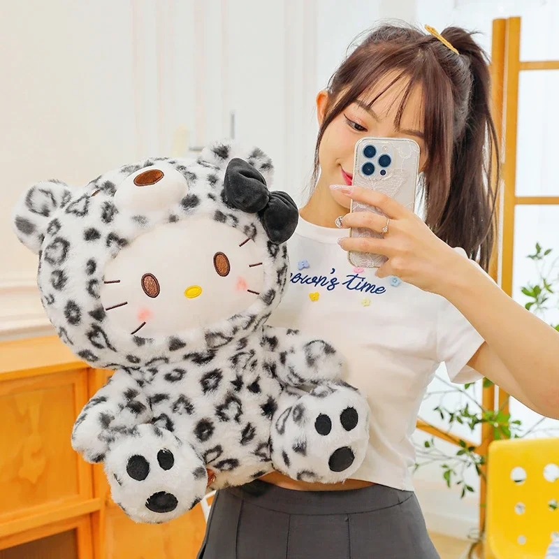 30/45/55cm Kawaii Sanrio Plush Stuffed Dolls Cartoon KT Cat Hello Kitty Plush Toy Pillow Leopard Print Cat Dolls Girl Xmas Gifts