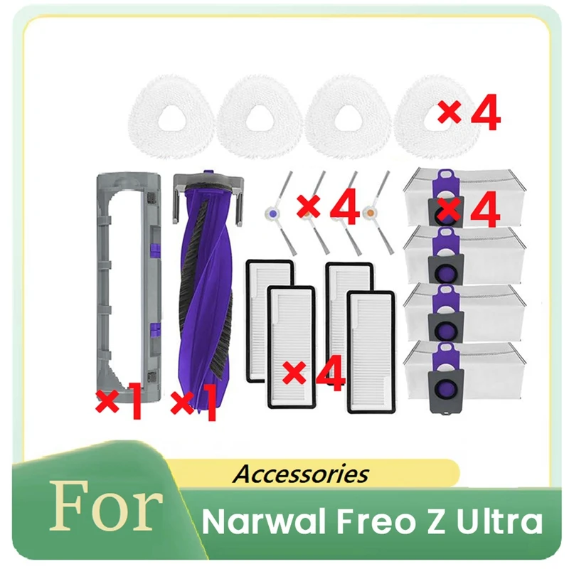 18 Uds. Para accesorios de barredora Narwal Freo Z Ultra, filtro de Cepillo Lateral principal, bolsa de polvo de trapo