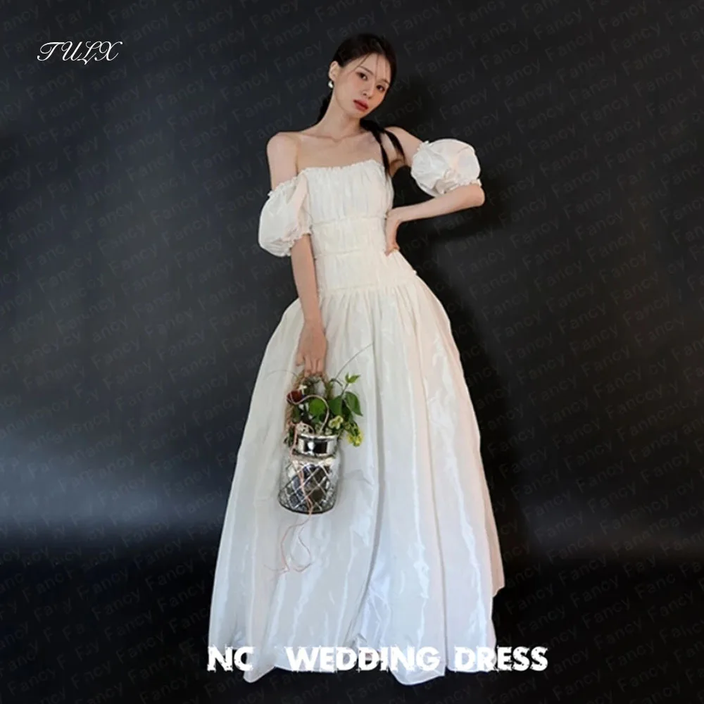 TULX Simple Taffeta Ivory Wedding Dress Korea Photo Shoot Strapless Puff Sleeves Bridal Gowns 웨딩드레스 Corset Customized 2026