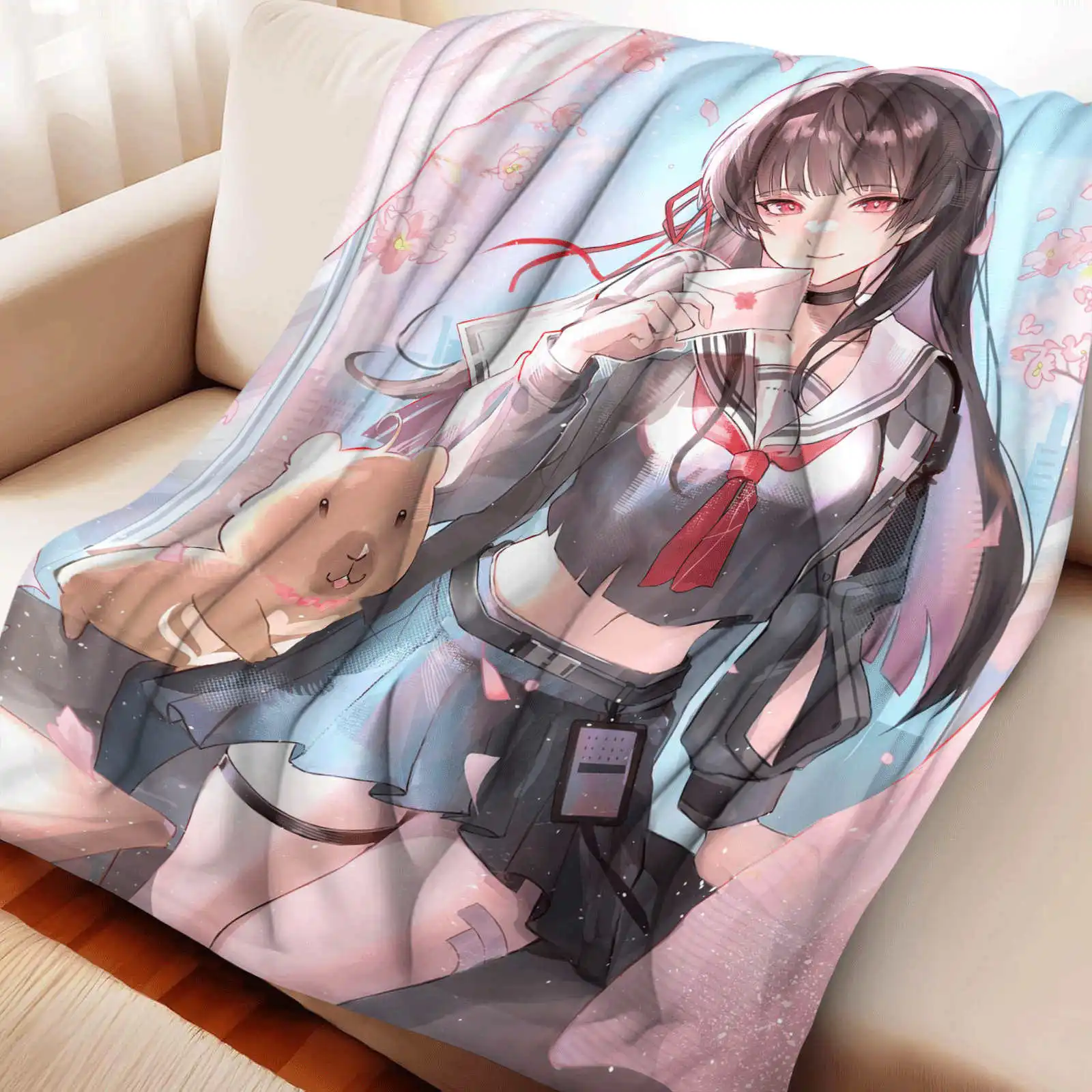 

Anime Kuchiba Chisa Flannel Blanket Cartoon Wuthering Waves Printed Warm Soft Blankets Decor Home Bed Multifunctional Blankets