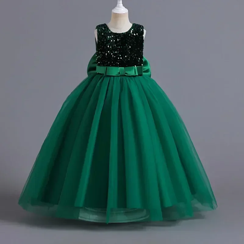 Teen Girls Ceremony Dress Bridesmaid Wedding Formal Event Outfit Festival Birthday Party Long Gown Green Vintage Princess Dress