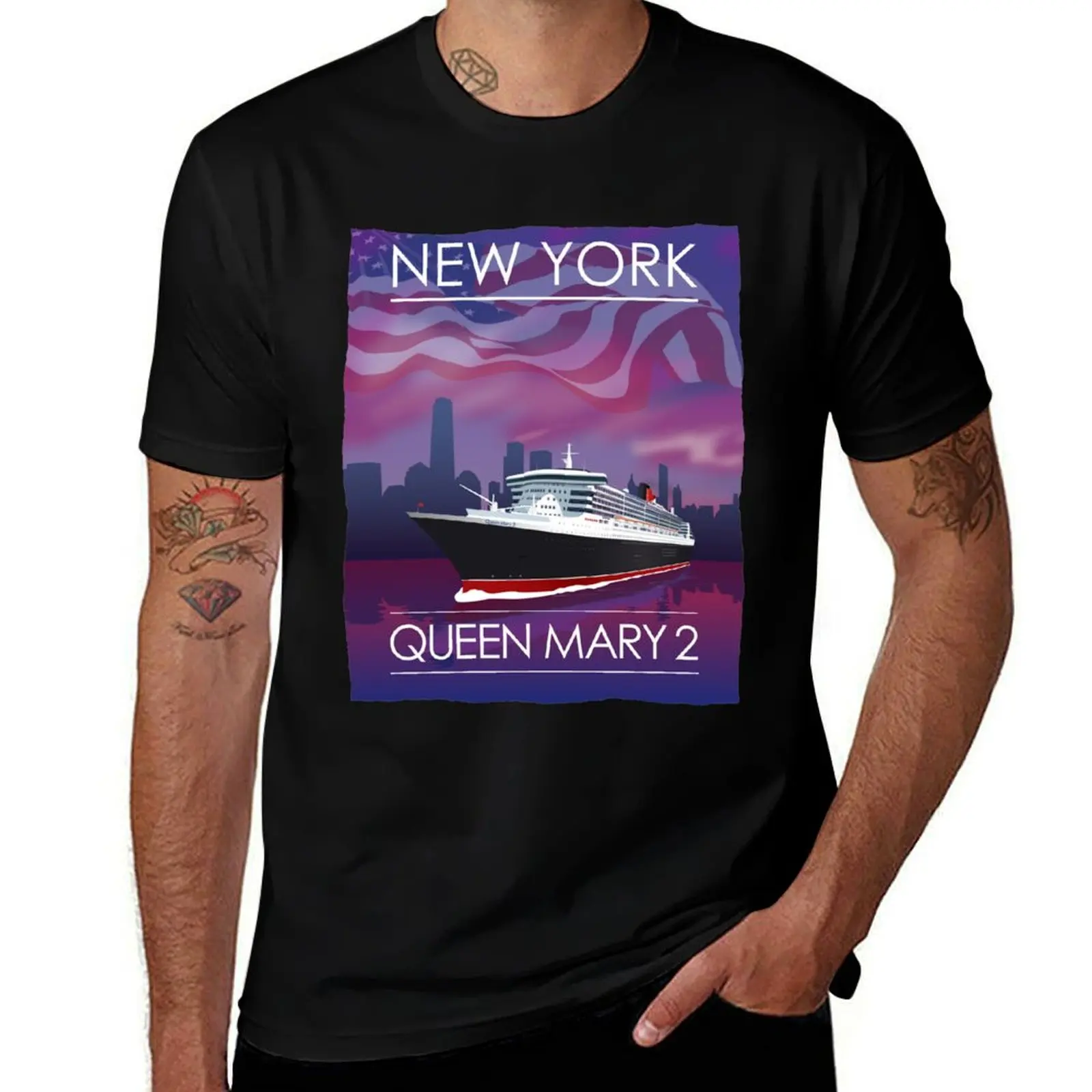 Queen Mary 2 poster in New York (no date) T-Shirt Funny t-shirts Man t-shirt cotton graphic tees Men's clothing