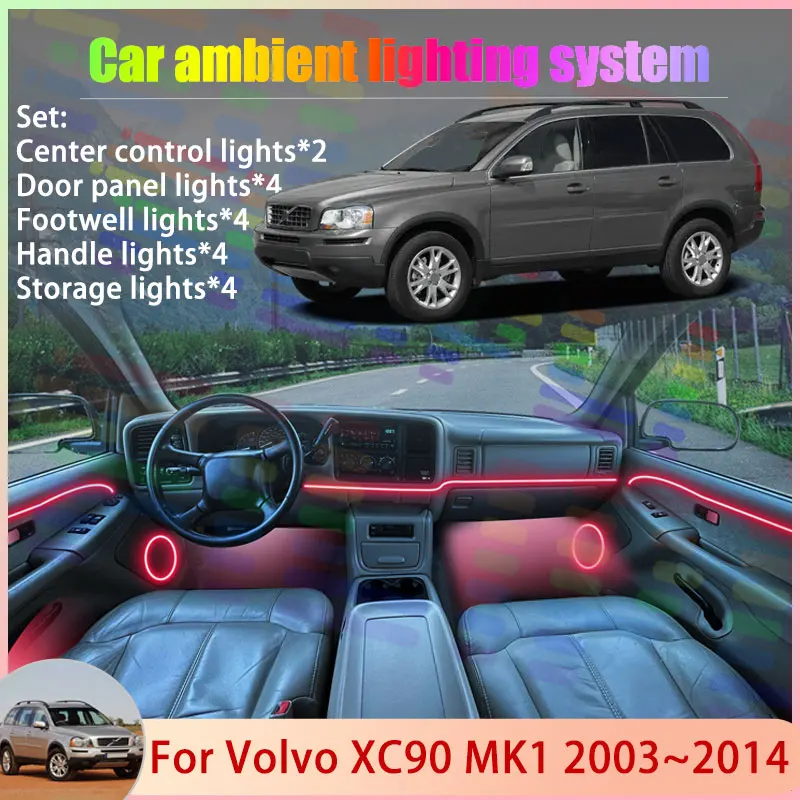 For Volvo XC90 MK1 2003~2014 2004 2005 2006 2007 2/18 in 1 Car Atmosphere Light Lamp RGB Shade Ensemble Streamer Atmosphere Set
