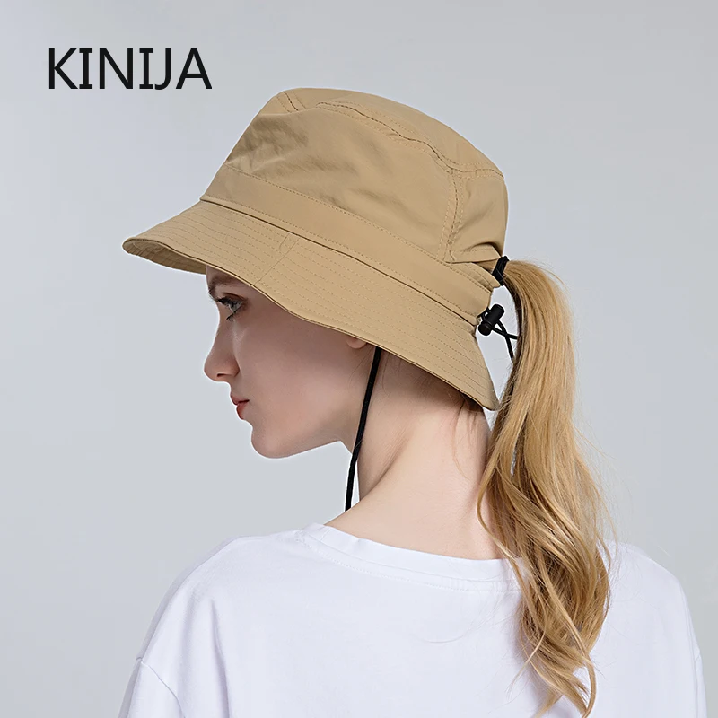 Men Bucket Hats Summer Sun Hats for Women Outdoor Beach Fishing Hiking UV Protection Visor Cap Foldable Short Brim Ponytail Hat